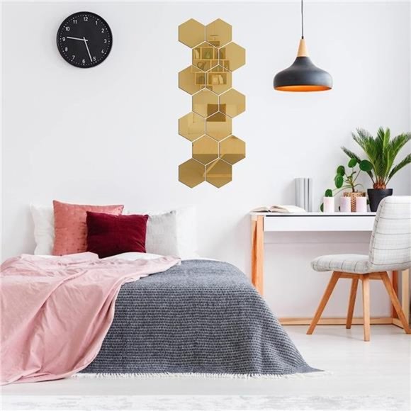 Wall Stickers,24PCS Gold Wall Decor Removable Mirror Stickers DIY Acrylic Mirror - Picture 3 of 6